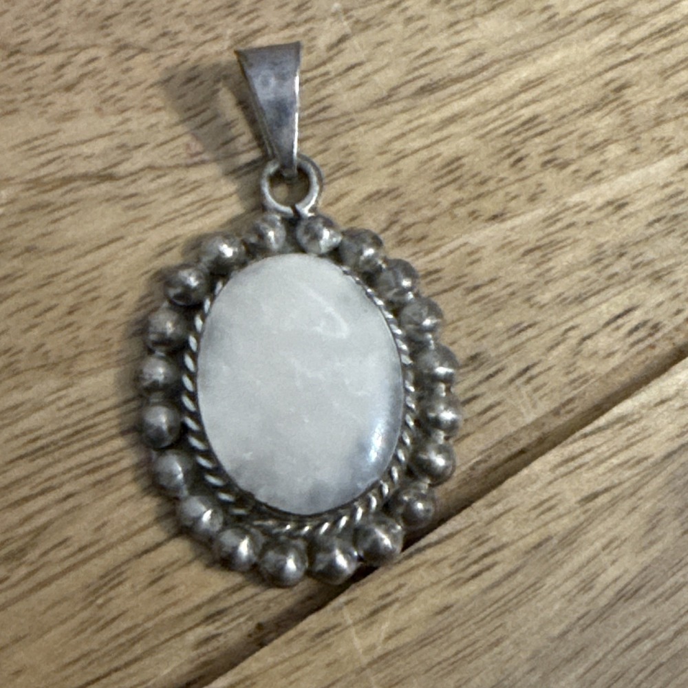 Vintage Native American Sterling Silver Pendant White Stone